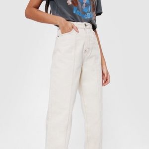 NWOT Nasty Gal High Waisted Split Hem Mom Jeans in Ecru